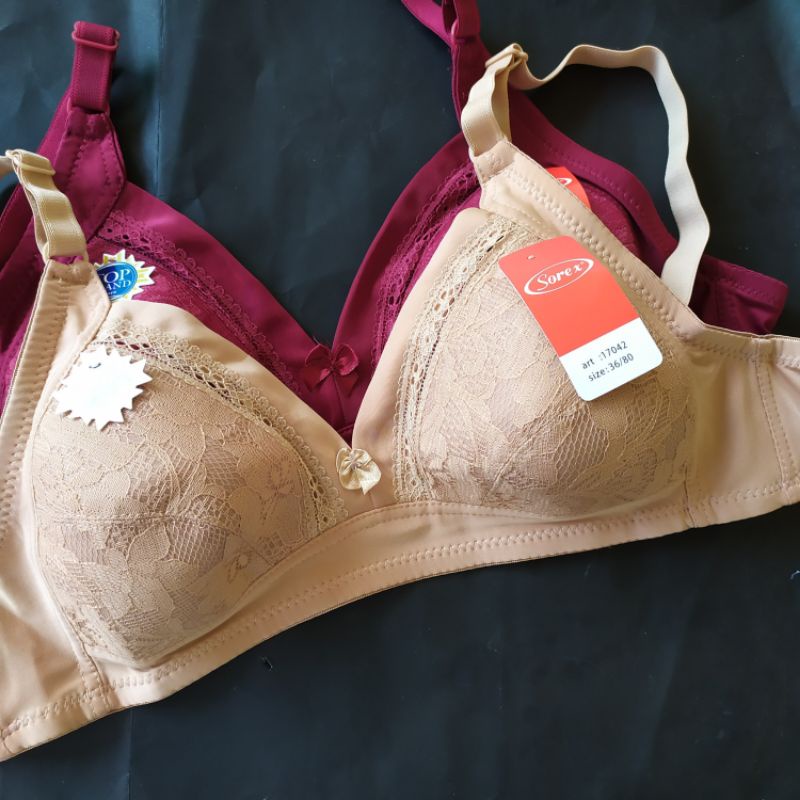 Bra Big Cup Sorex cup C BH renda brokat busa tipis tanpa kawat