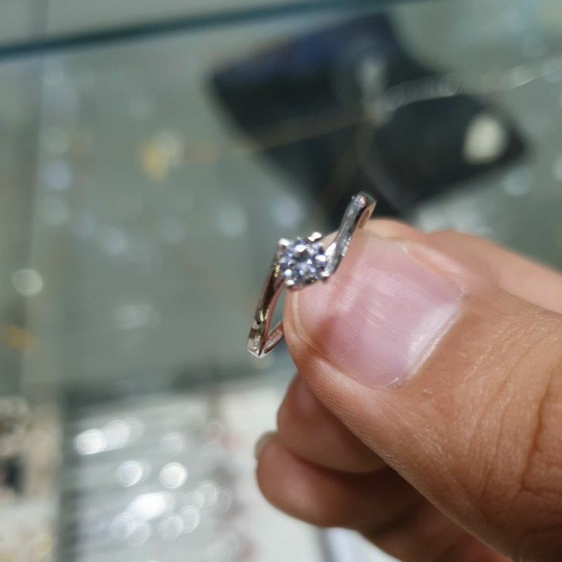 cincin emas putih 750 asli model soliter