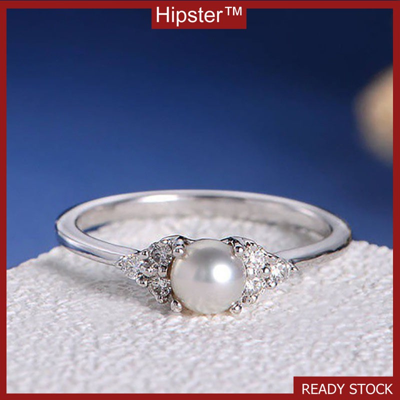 European and American New Elegant Simple Temperament Rose Gold Inlaid Diamond Pearl Ring