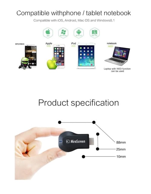 WIFI DISPLAY DONGLE HDMI WIRELESS MIRASCREEN NEW ORIGINAL