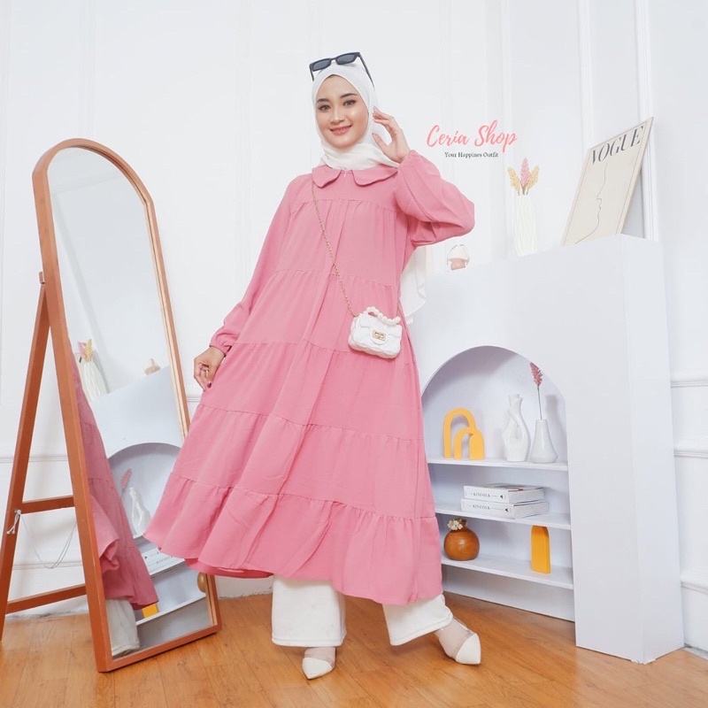 Dress Midi Bahan Crinkle Premium Gamis Rempel Susun Fashion Wanita Yolla Midi Dress