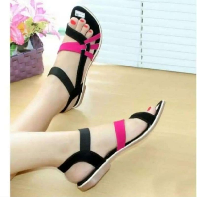 mqstars Sandal Wanita Flip Flop Silang SDL54 Sendal Flat Wanita Slip-0n Tali Kombinasi