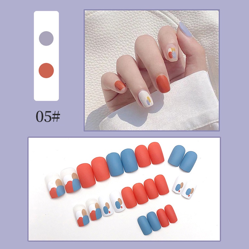 24pcs/set Dilepas Api Panjang Tips Kuku Palsu Penuh Nail Art Tip Kecantikan Buatan Palsu Perancis Stick on Nails Tools