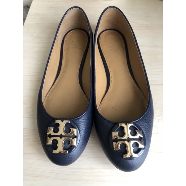 Preloved Flat Shoes Tory Burch Claire Flat Tumbled Leither Navy size 7,5 (40)