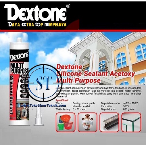 Lem Dextone Acetic Silicon Sealant Sealent Lem Kaca Silen Asam Multi Purpose LemTembak Akuarium Warna Clear / White / Black