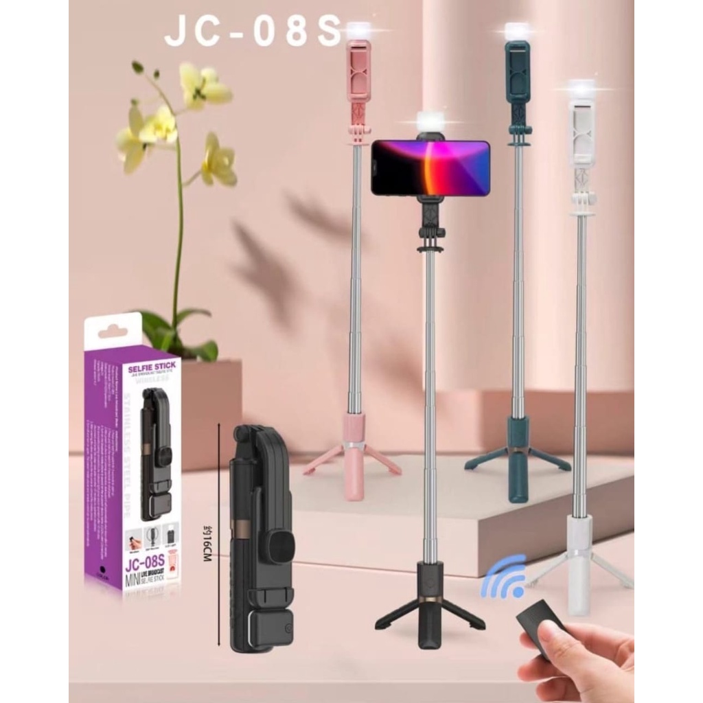 Tripod Tongsis Bluetooth 4in1 / 4 in 1 Lampu LED JC-08s JC 08s