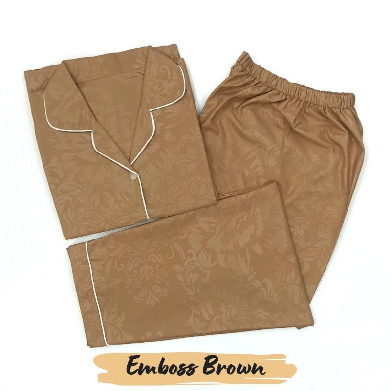 Baju Tidur Wanita | Piyama Wanita Kekinian | Oneset Setelan Wanita Bahan Katun Polymicro Bebas Pilih Motif-Emboss Brown