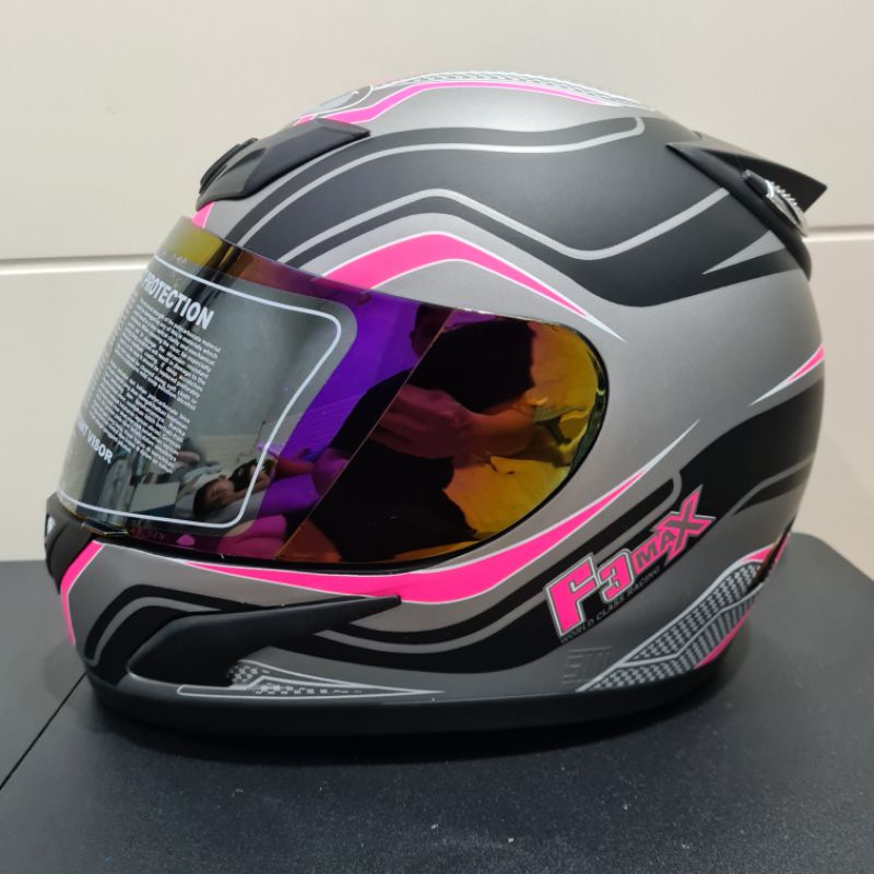 Helm JPN fullface F3 maxx hitam doff pink
