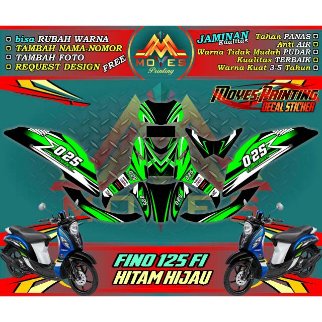 Sticker yamaha Fino 125Fi decal Fino Fi sticker motor Finon125Fi motio hitam hijau keren