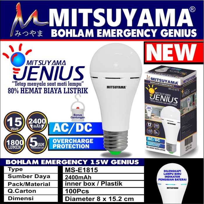 15 Watt Lampu LED Genius Jenius Emergency/ Mitsuyama Magic ACDC 15W 15Watt