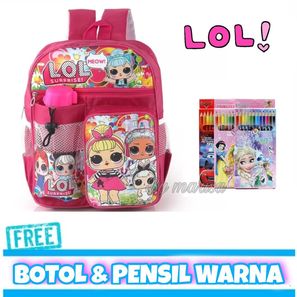 Tas Sekolah Ransel Cute Anak Perempuan Paud TK SD Free Pencil Warna