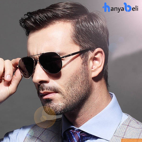 Kacamata Bulat Hitam Aviator Polarized Frame Besi Pria Wanita Anti Silau UV400