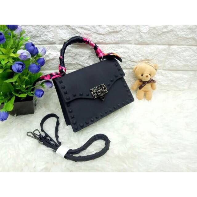 FF |  TAS JELLY VALENCY STUDED HANDBAGS IMPORT TAS SLEMPANG UKURAN BESAR 25"