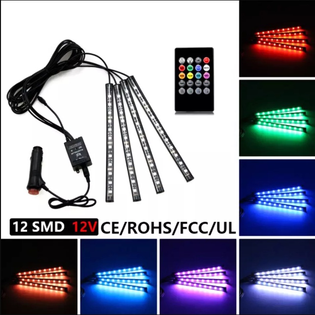 Lampu LED DRL Strip RGB 8 Lampu 8 Warna Remote Kontrol Dan Sensor Music Multi Color Mobil Interior Kolong Dashboard