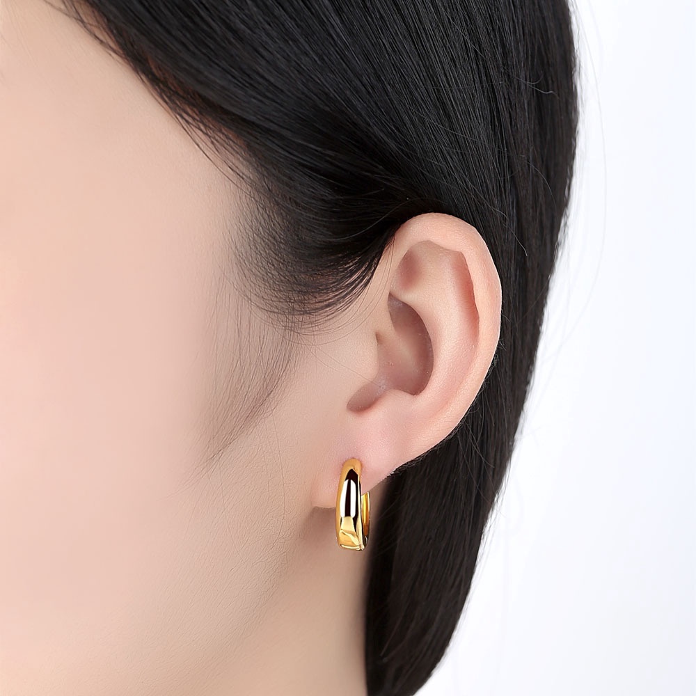 Smooth 9K Real Yellow Gold Filled Ladies Hoop Earrings