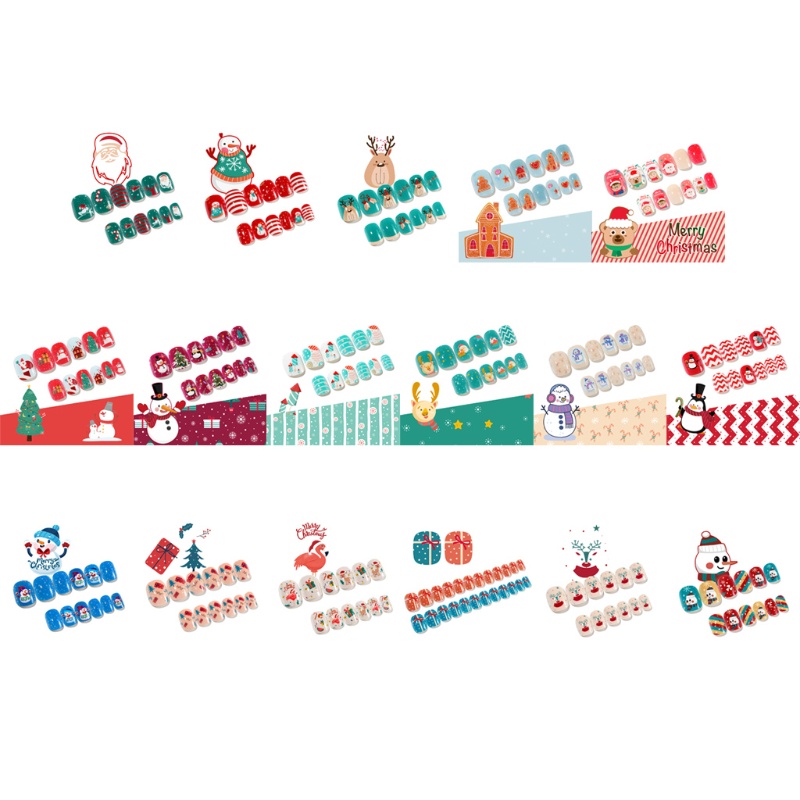 Siy 24pcs Kuku Palsu Pendek Full Cover Motif Natal Untuk Dewasa