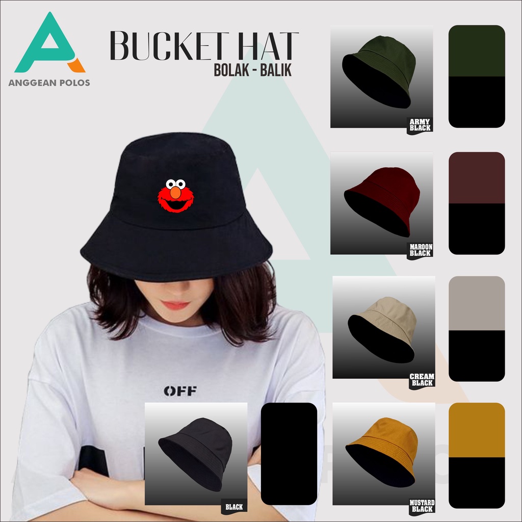 TOPI BUCKET COOKIE MONSTER ELMO SESAME STREET Dewasa Pria Wanita Premium Korea Bolak Balik 2 Warna B