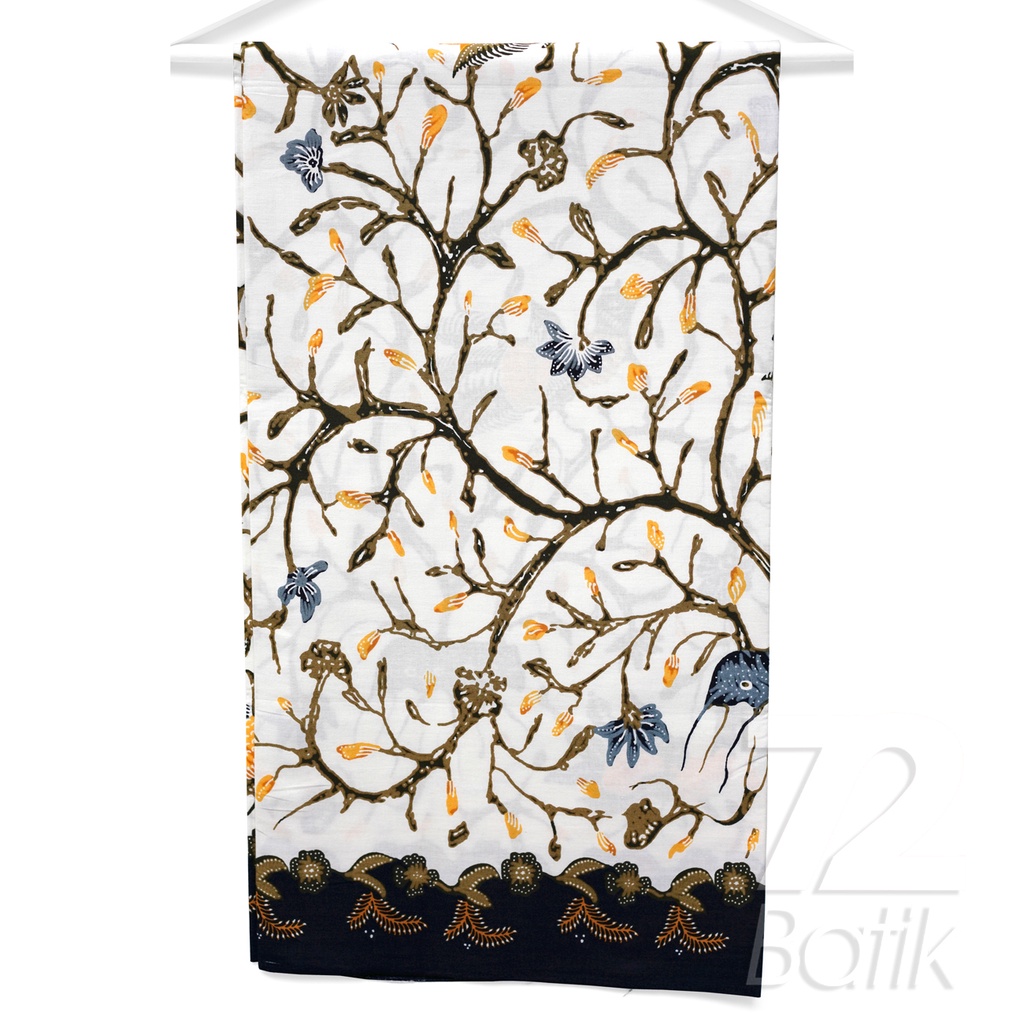 KAIN BATIK PREMIUM Bahan Katun Motif Burung Alas Warna Putih Hitam  722045 Cap 72 Jarik Jarit Samping Kebat Panjang Batik Katun Modern Premium Bahan Seragam Batik Pernikahan Kantor Keluarga Murah Kamen Jadi Batik Bali Lembaran