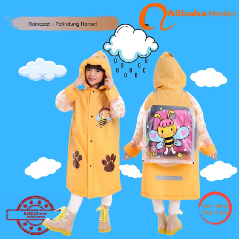 Jas Hujan Anak Mantel Hujan Anak + Pelindung Tas Ransel Raincoat Children