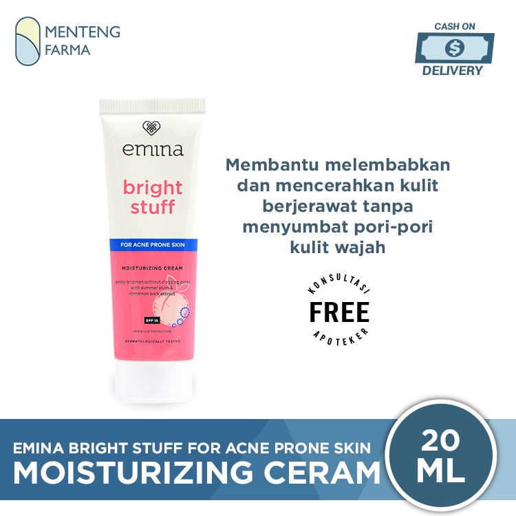 Emina Bright Stuff for Acne Prone Skin Moisturizing Cream 20 mL - Pelembab Untuk Kulit Wajah Berjerawat