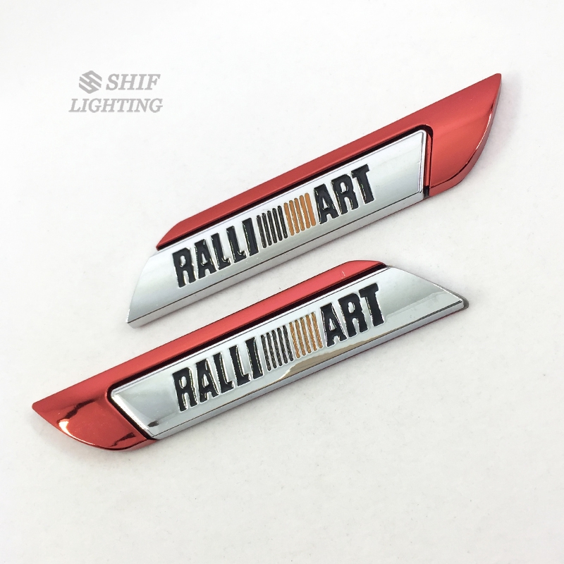 2pcs Stiker Emblem Logo Ralliart Bahan Metal Untuk Mobil Mitsubishi