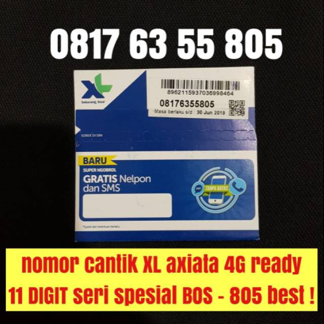 XL axiata 11 digit nomer cantik 4G ready kartu perdana spesial 805 BOS