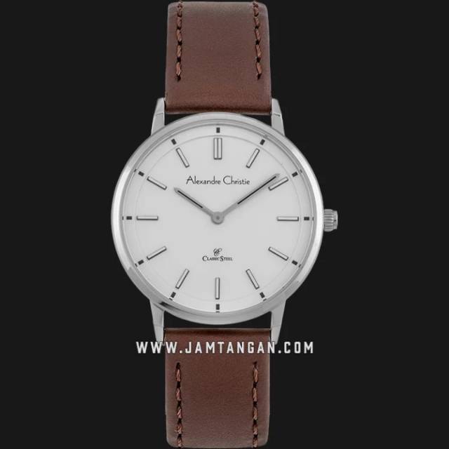 Alexandre Christie AC 8492 LH LSSSL Women White Dial Brown Leather Strap