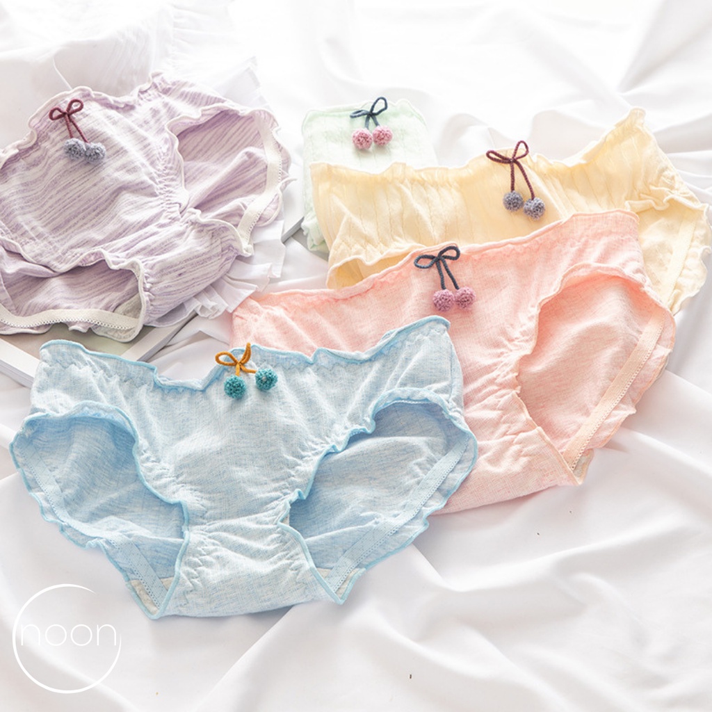 NOON (Cherrytree) Celana Dalam CD Wanita Korea Motif Lucu Imut Undies Katun Import