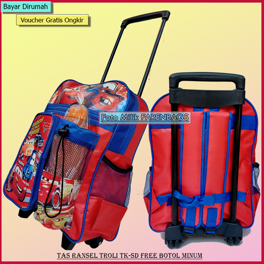SALE SISA STOK GUDANG Tas Troli Anak TK  sampai SD Free Botol Minum dan Tas Roda Anak karakter Kartun Anak Laki-laki