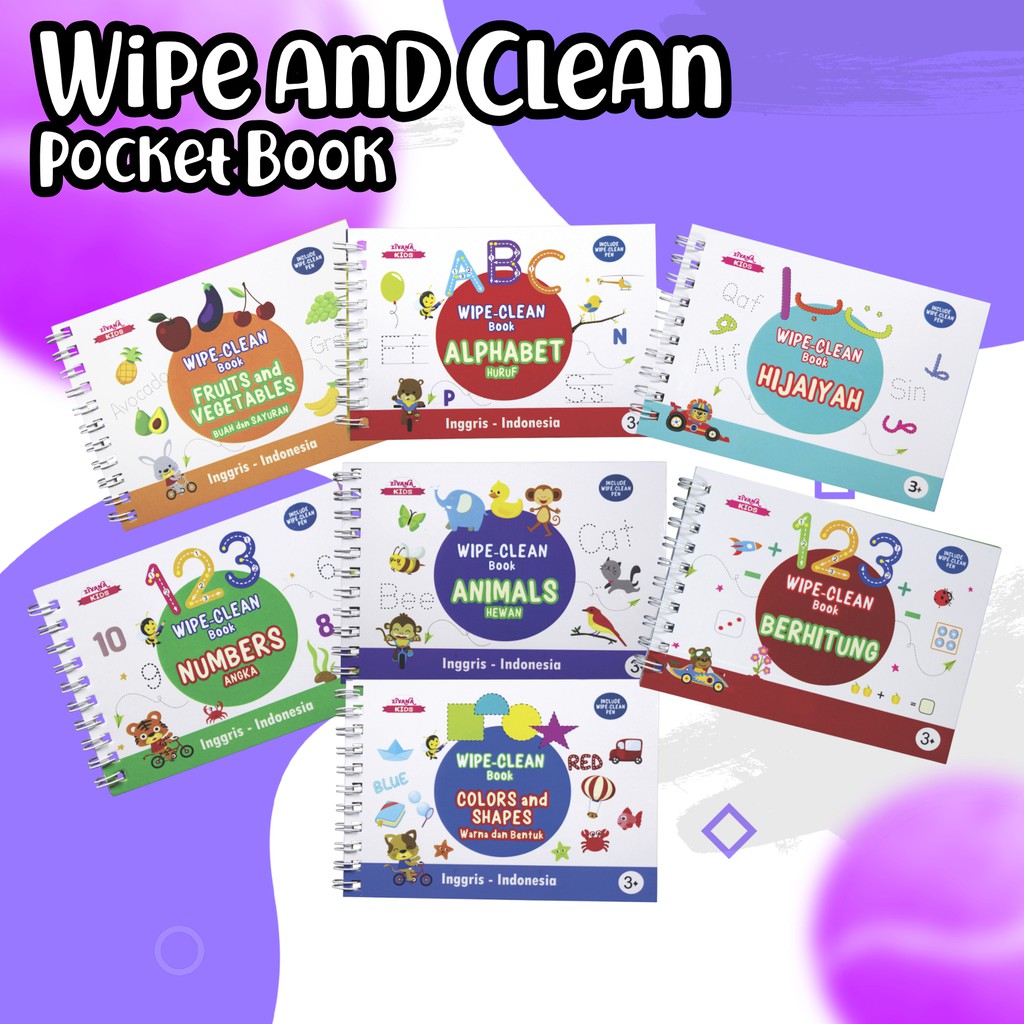 7 BUKU EDUKASI ANAK  WIPE CLEAN HURUF  ANGKA HEWAN BUAH 