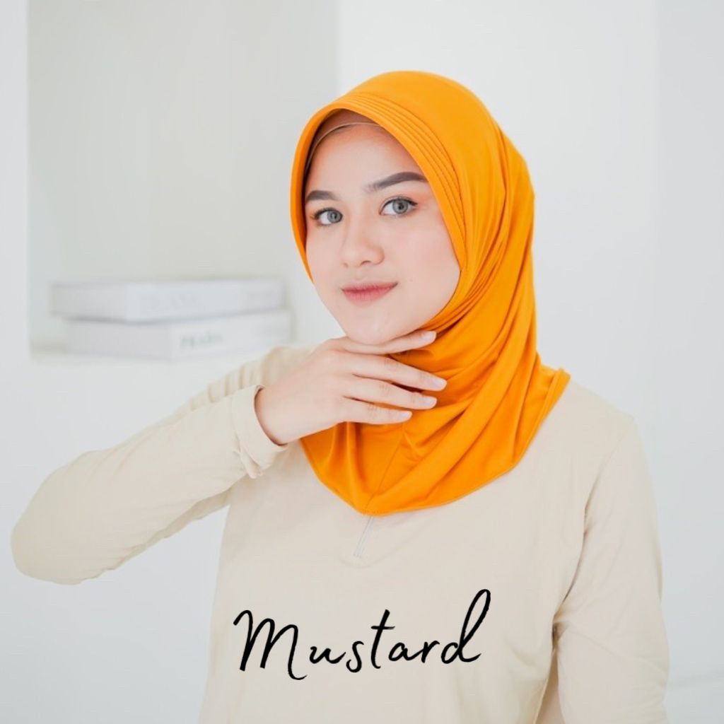 [YB00038] Jibab Sport Murah /Jibab Sport Murah /Jilbab Lycra Instan Jokowi /ADDIBA SERPOL-Mustard