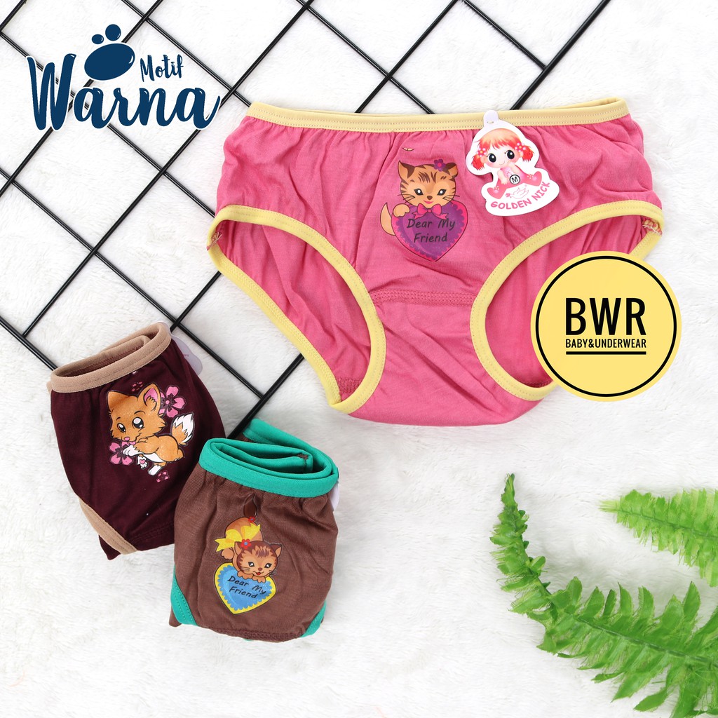 [ 3pc ] CD GOLDEN NICK WARNA GELAP 045 | CD Anak Golden Nick | Celana Dalam Anak Perempuan - Bwr V