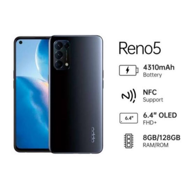 HP BARU OPPO RENO5 | RENO5F | RENO4F 8GB/128GB NEW 100% ORI GARANSI RESMI SELURUH INDONESIA-RENO5 8/128 BLACK