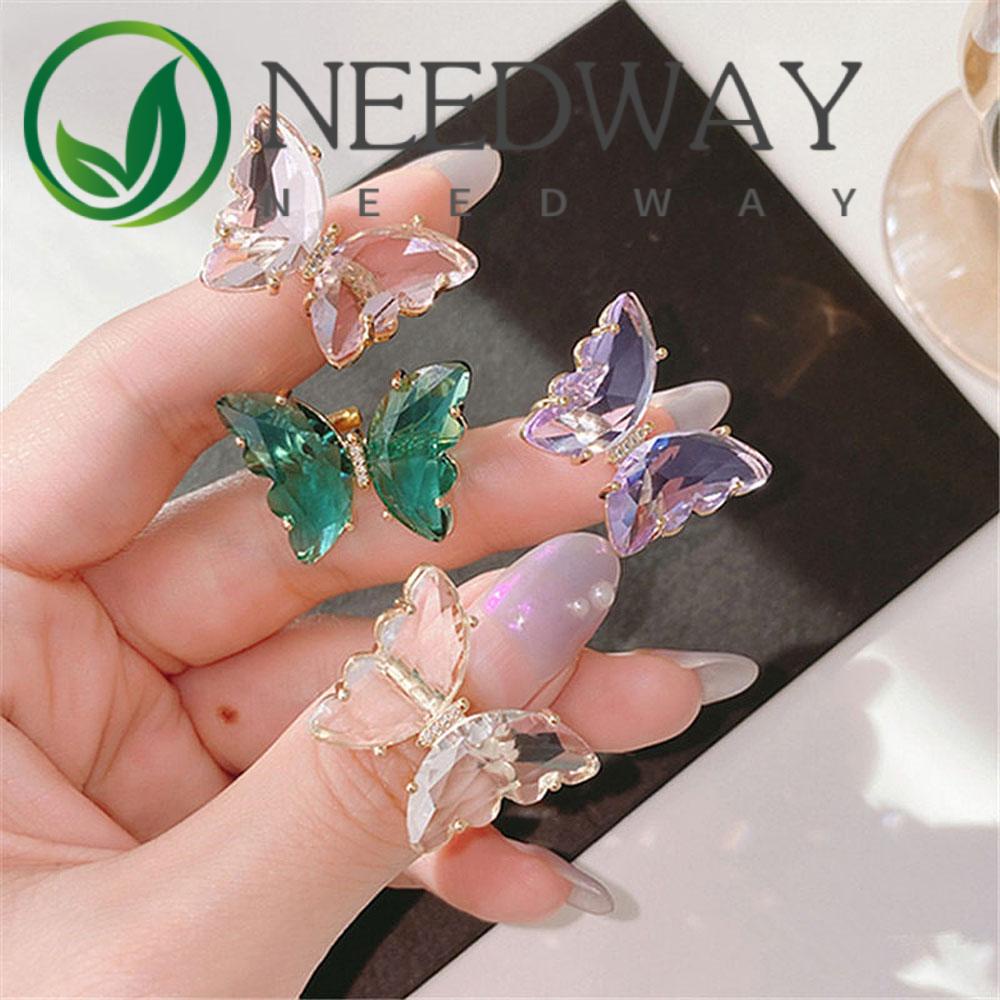 Needway  Shiny Butterfly Finger Ring Colorful Jewelry Open Ring Women Simple Style Transparent Candy Color Elegant Fashion Gift For Women/Multicolor