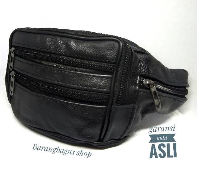 Waistbag bag / tas pinggang pria cowok kulit asli polos tanpa merek / tanpa logo