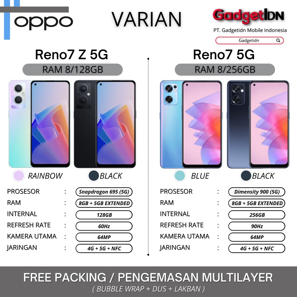 OPPO RENO7 5G &amp; OPPO RENO7 Z 5G 8/256GB 8/128GB RENO 7 5G RENO 7 Z GARANSI RESMI OPPO