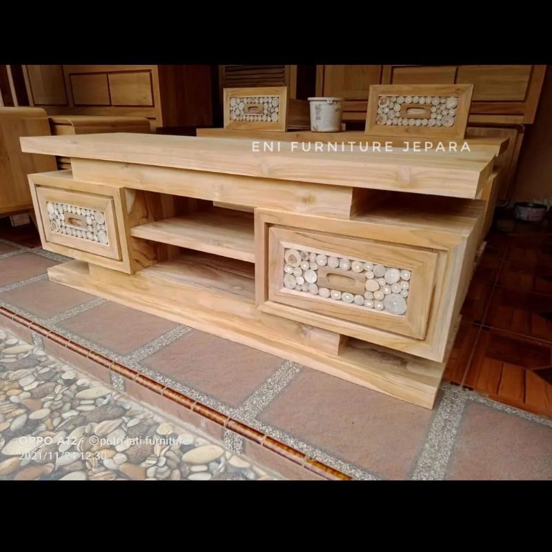 Buffet Tv Jati Minimalis - Buffet Tv Koin Jati - Lemari Tv Jati Asli Harga Rekomend - Meja Tv Koin J