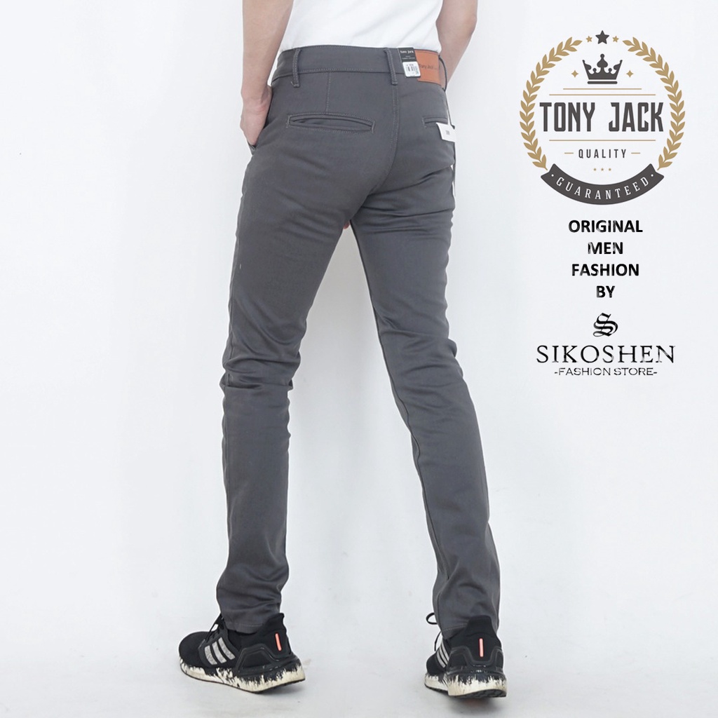 Celana Chino Pria Abu Tua Original Tony Jack Celana Panjang Pria Slimfit Celana Panjang Cowok