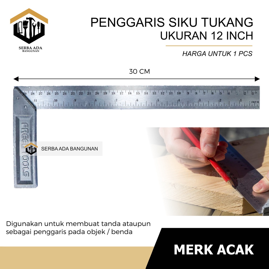 Penggaris Siku Tukang Besi Pasekon 25 cm 10 inch / 30 Cm 12 inch Termurah alat ukur akurat