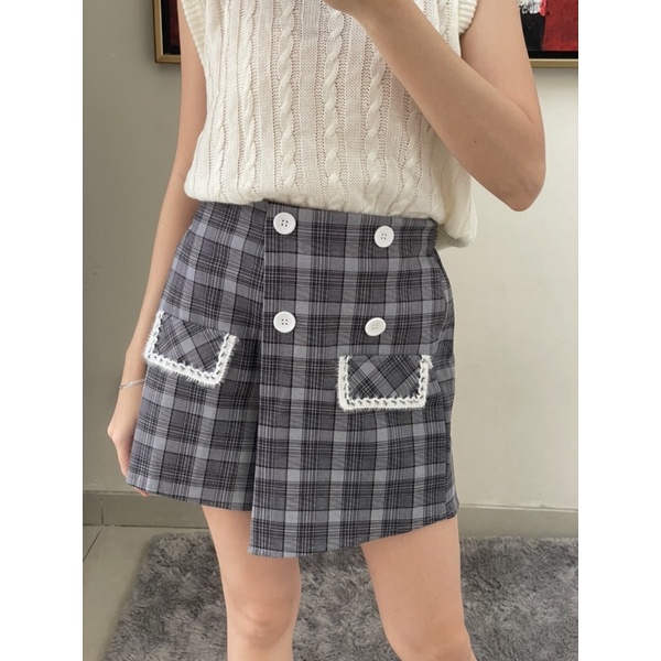 SOCIETY MISHA Skort / Mini Skirt Rok Wanita Celana Rok Wanita Rok Kotak-Kotak