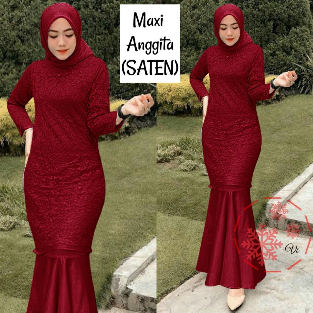 Anggita Gamis Pesta Brukat Tile/ Gamis Terbaru Seragam Remaja Dewasa Wanita Muslim