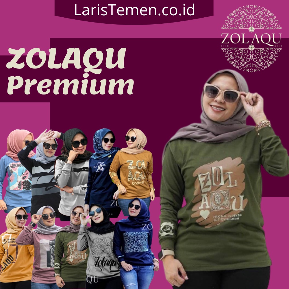 Zolaqu original kaos atasan baju zolaqu zolaku wanita perempuan cewek dewasa  sablon lengan panjang 