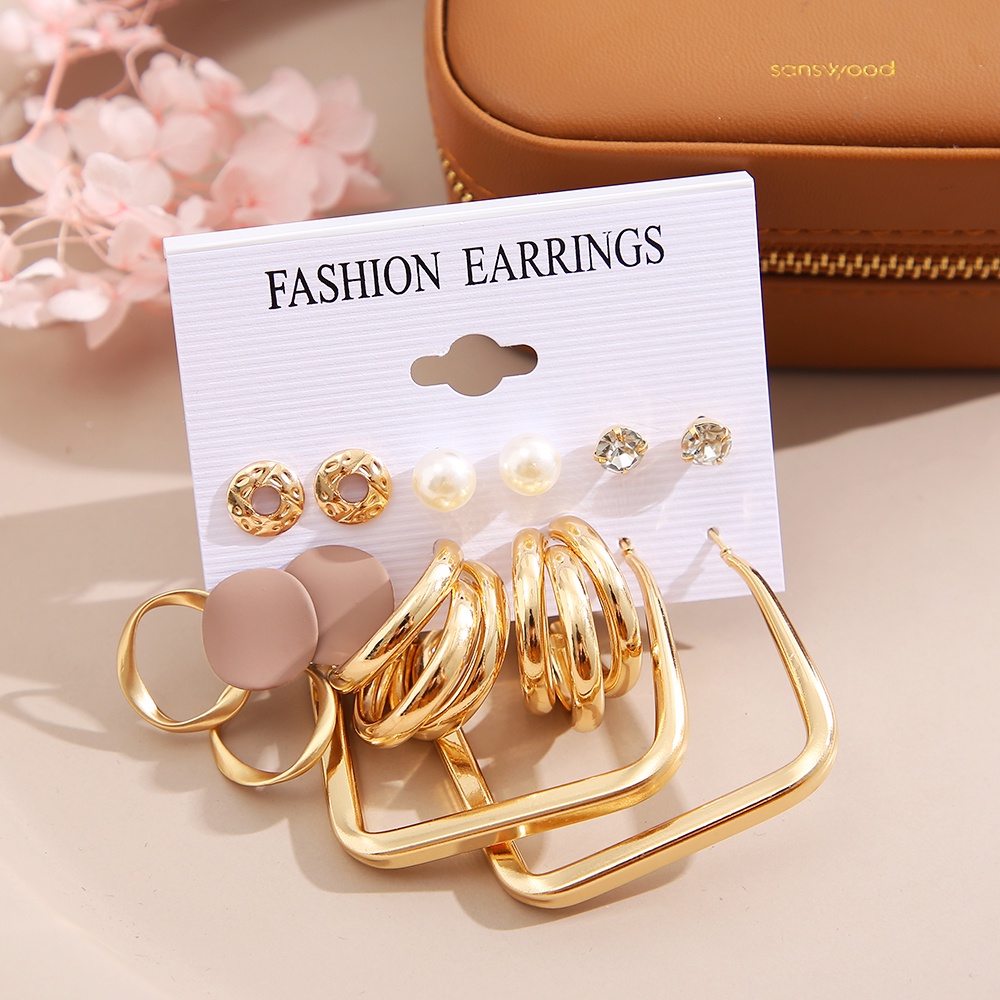 Set Anting Stud Kristal Mutiara Warna Emas Untuk Wanita