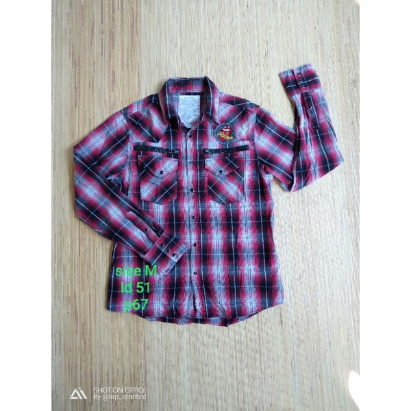 kemeja kotak-kotak rolling Stones vintage