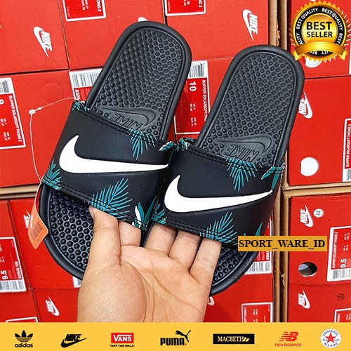 Sandal Slop Pria Wanita Flip Flop-Karet-Import-Black Flower Kelapa-2