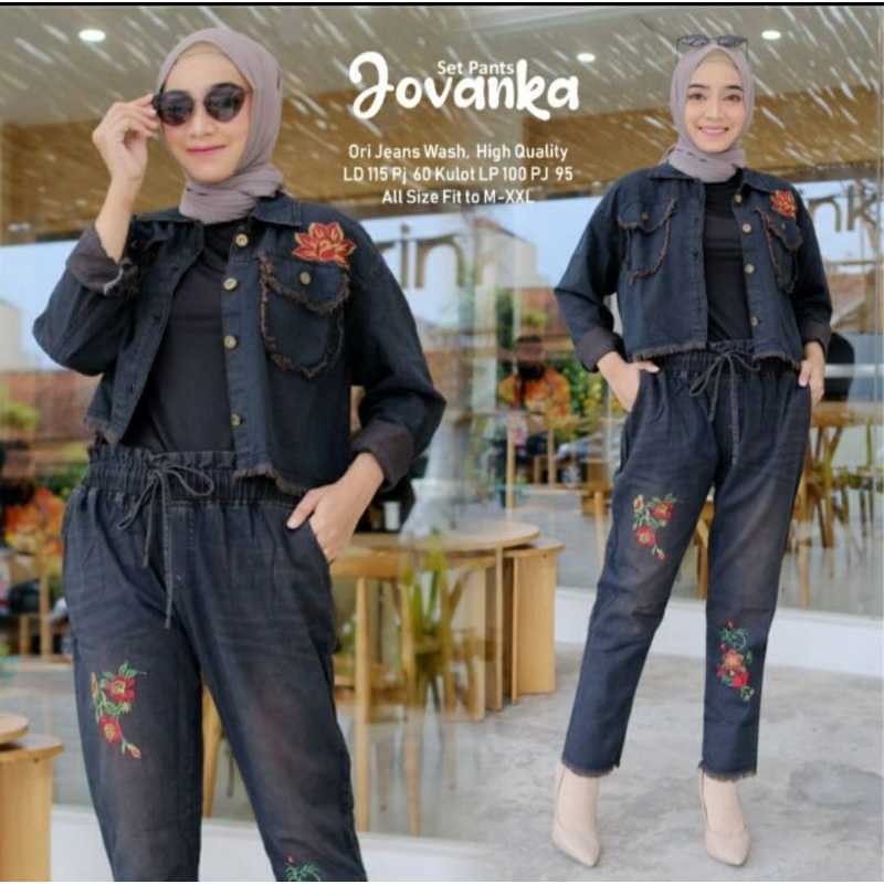 JOVANKA SETELAN JAKET CELANA JEANS BORDIR