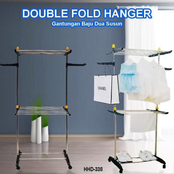 DOUBLE FOLD HANGER jemuran 2 tingkat gantungan baju outdoor - HHD-338