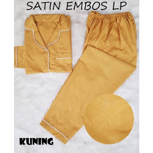 Fortglass LP Piyama Saten Sleepwear Stelan Baju Tidur Lengan Panjang Celana Panjang Satin Embos