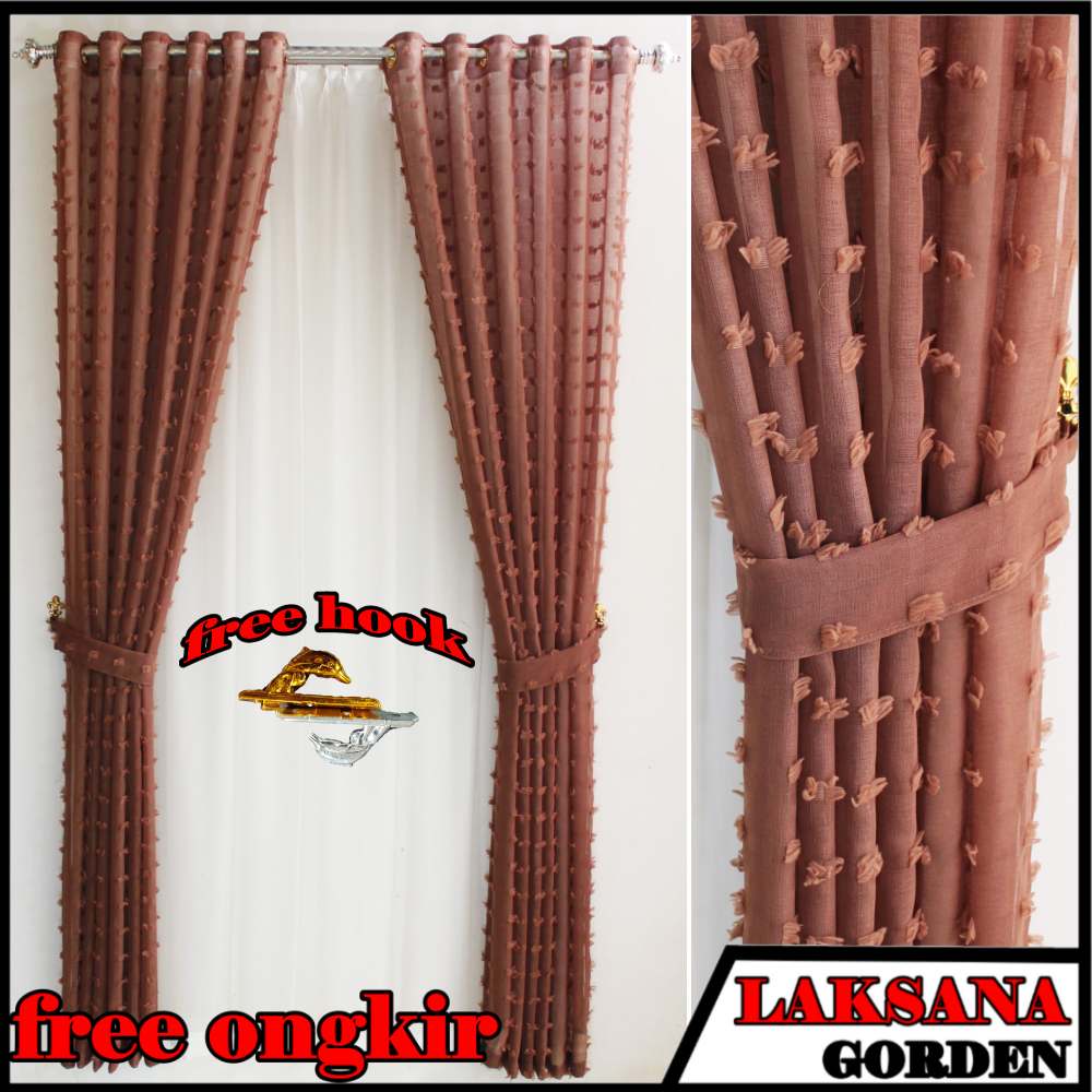 Gorden pintu jendela minimalis model smokring ukuran size panjang 200cm lebar 130cm