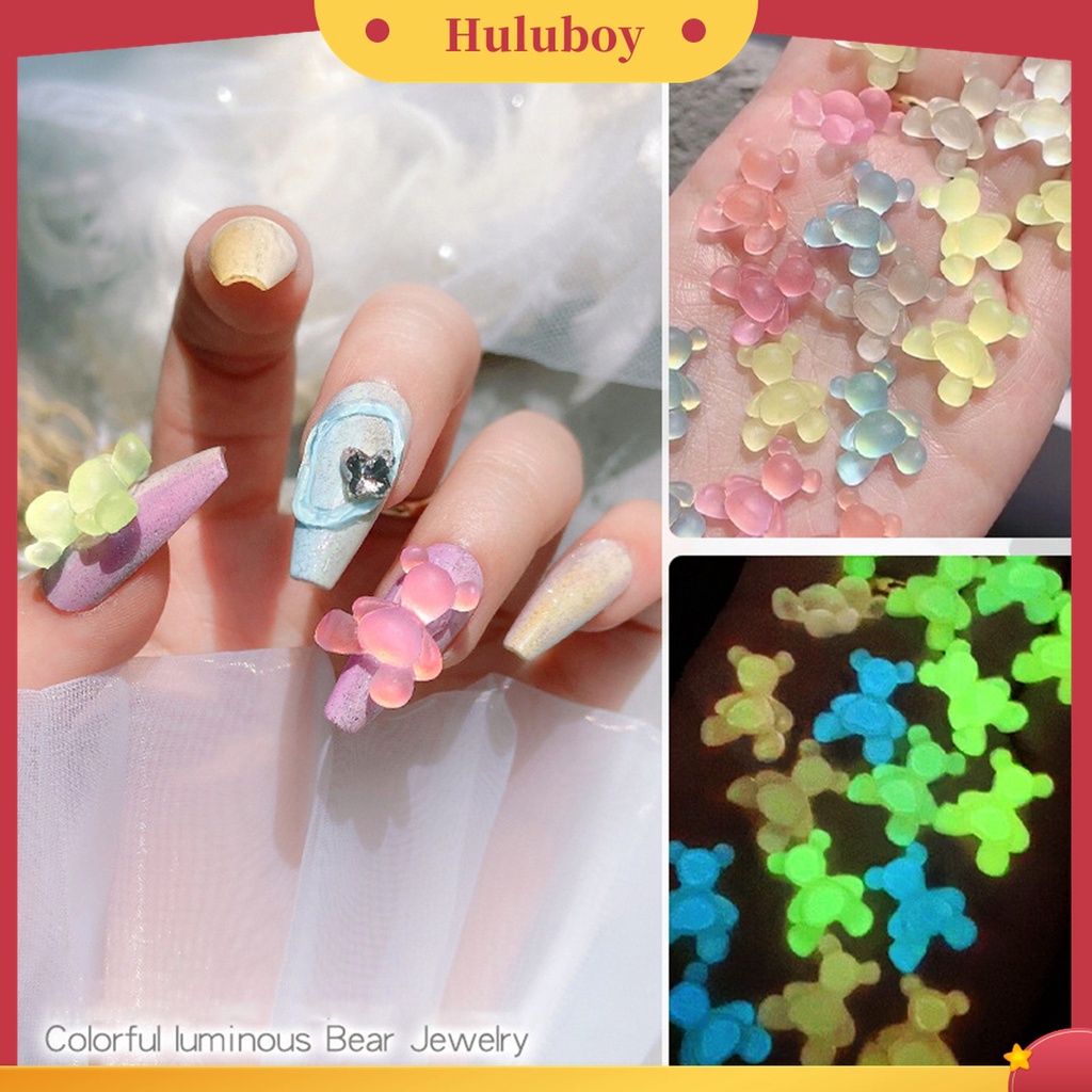 Huluboy Huluboy♡ 8pcs Dekorasi Kuku Luminous Bentuk Beruang Untuk Musim Panas